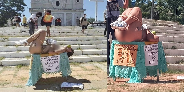 Protesto contra Bolsonaro tem nudez na frente de igreja em Teresina